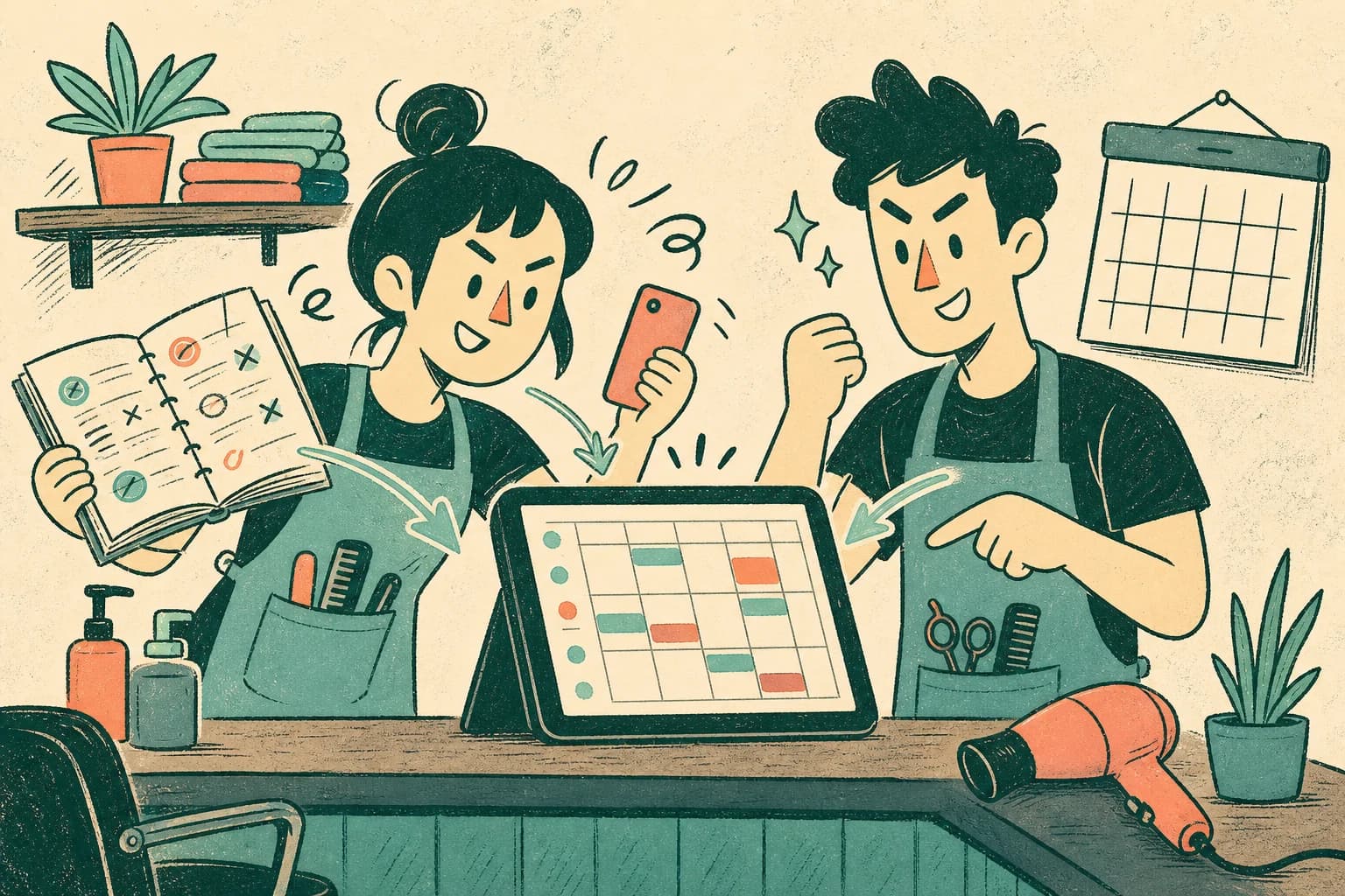 ตัวการ์ตูนเจ้าของร้านและพนักงานย้ายคิวจากสมุดและโทรศัพท์เข้าสู่ตารางกลาง